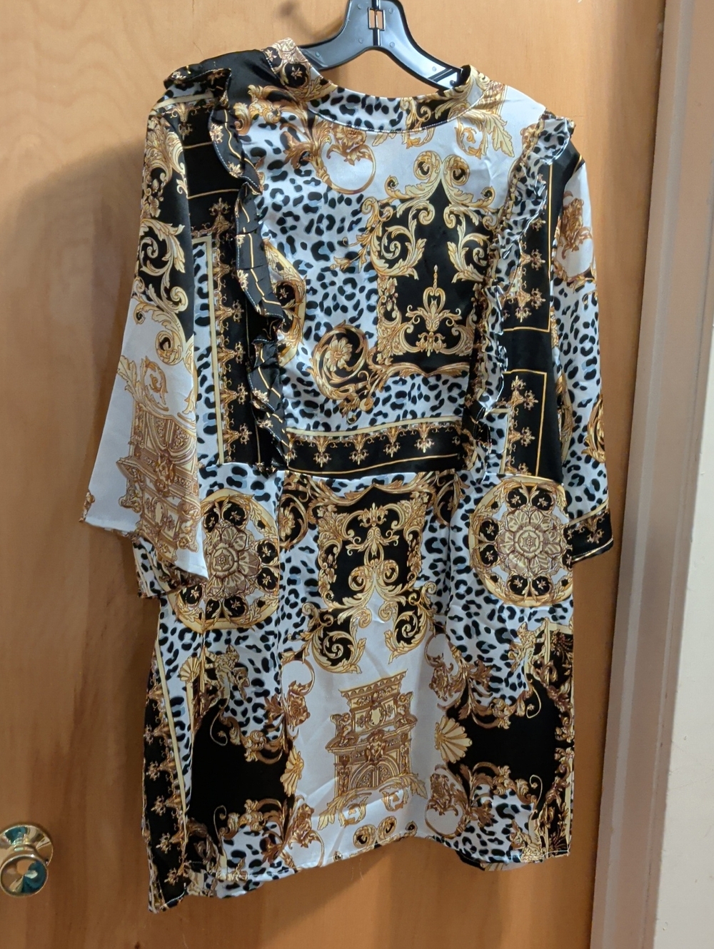 AX Paris Gold Baroque Print Long Sleeve Dress - Black & White